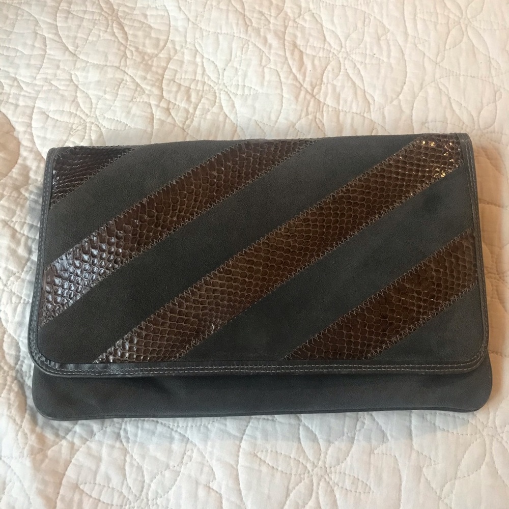 Vintage Snakeskin + Suede Clutch